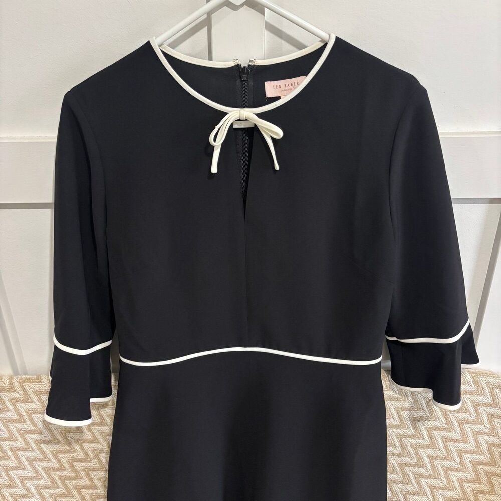 Ted Baker London Dindy Woven Skater Bow Dress Black White - Picture 4 of 11